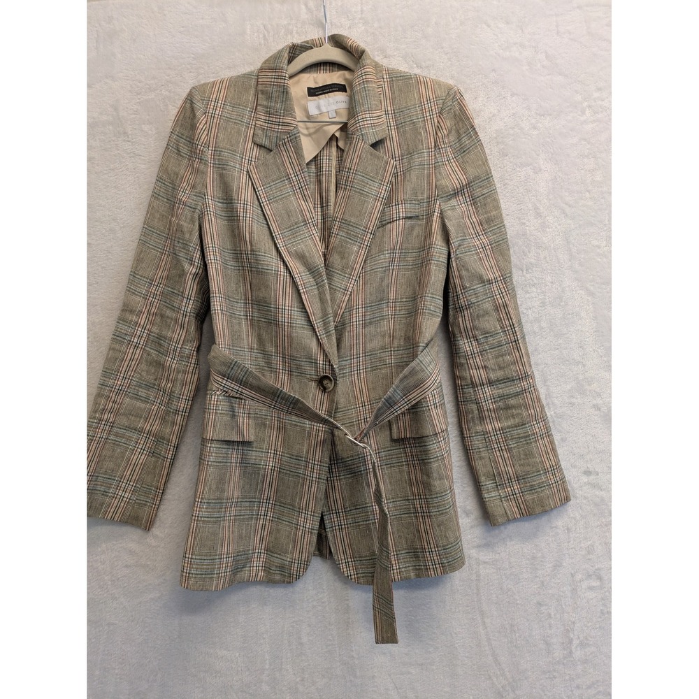 Olive‎ Des Olive Plaid Blazer Belted Jacket Made in Italy Women Size 1